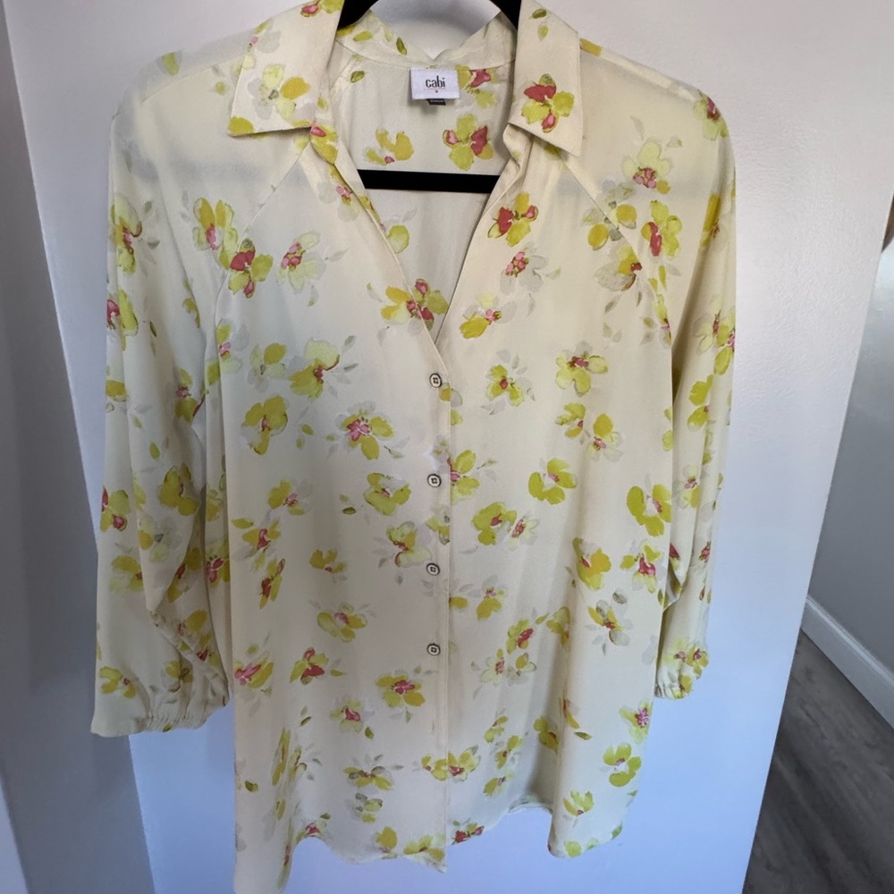 CAbi Women's Floral Button Down Shirt - Cream and Yellow